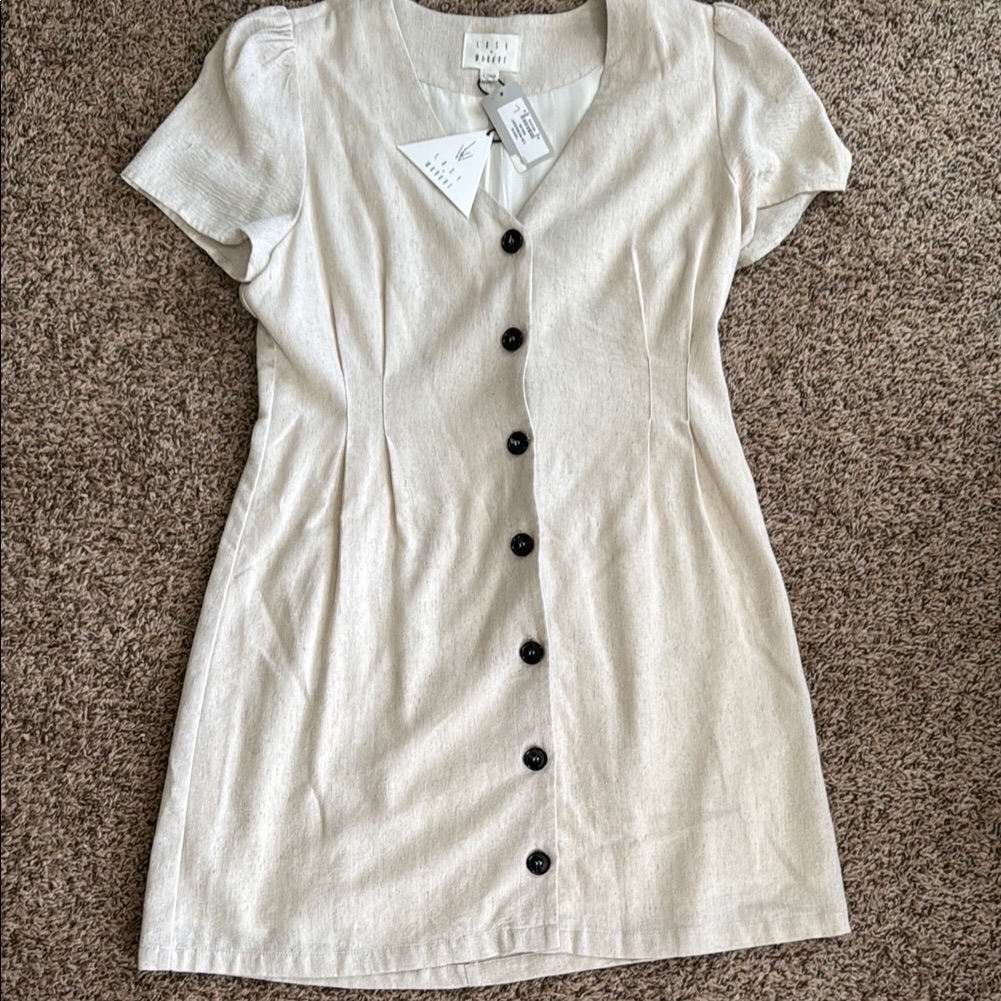 Lost + Wander Cream Linen Mini Dress With Peter Pan Collar